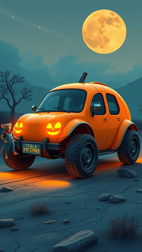 Cyberpunk Pumpkin Coach: A Cybertruck Fairytale