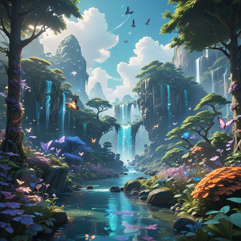 Dreamlike Anime Garden in Vibrant, Ethereal Style