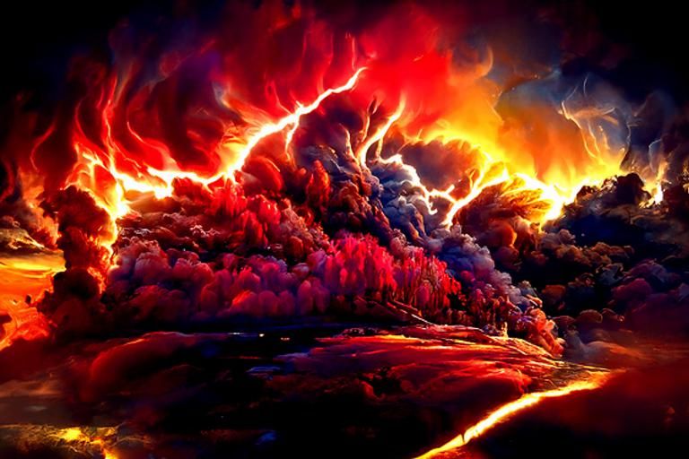 Psychedelic Firestorm Landscape in Hyperdetailed Matte Paint...
