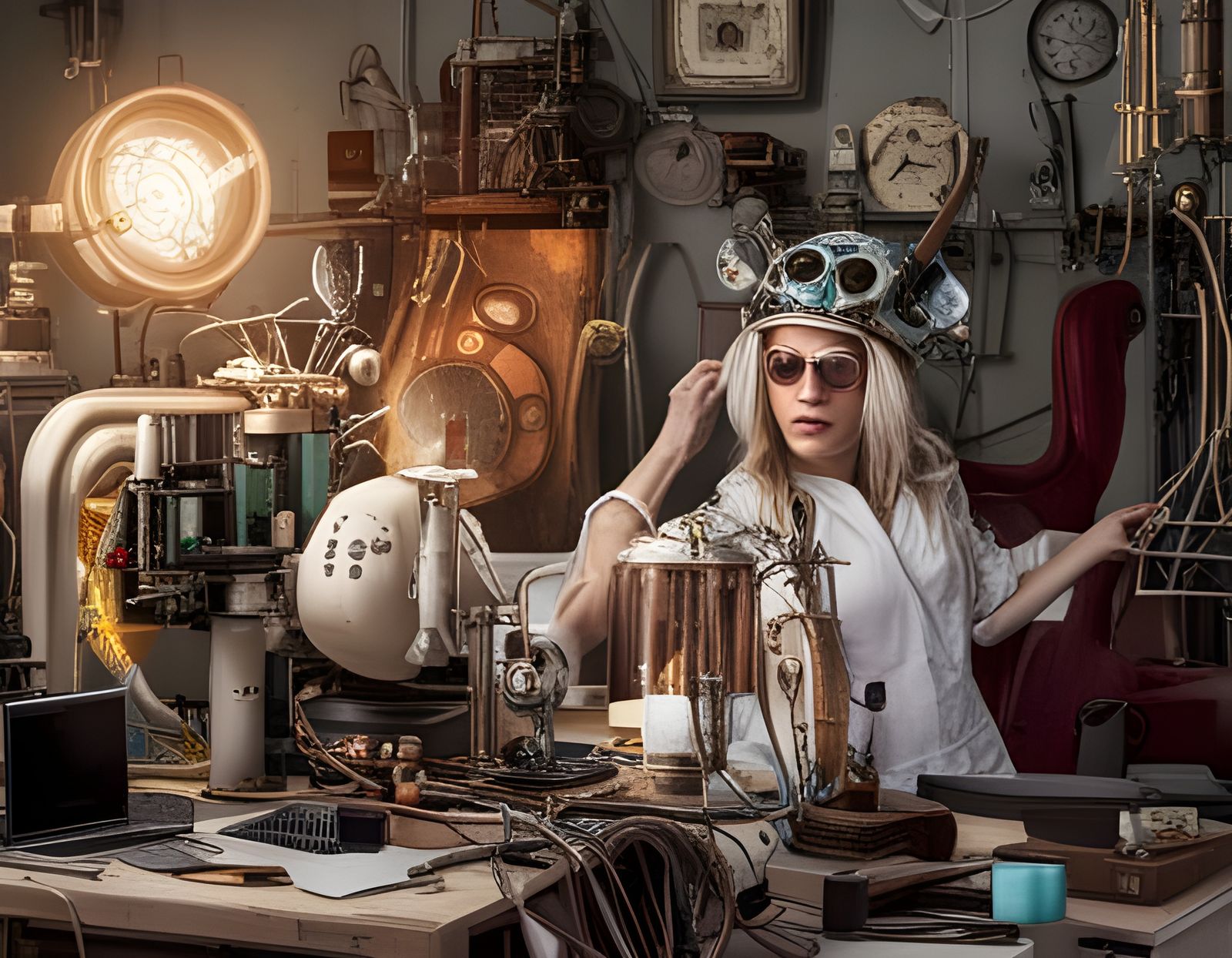 Mad Scientist Working Feverishly in Lab