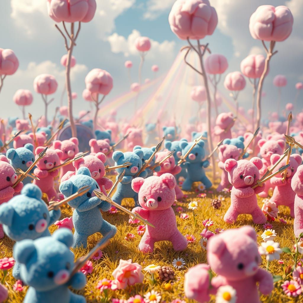 Cute Plushie Armies Clash in Whimsical Candyland Battle