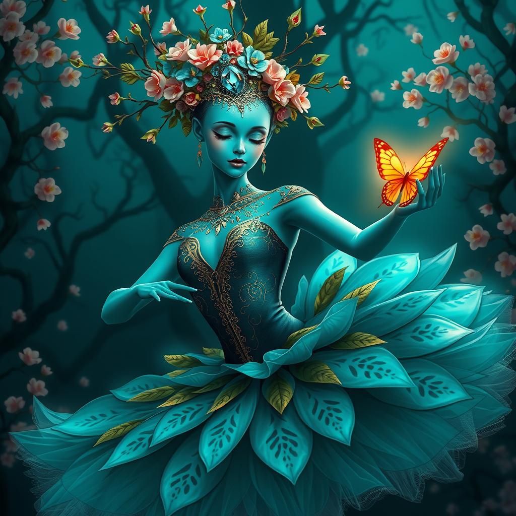 Ethereal Ballerina in Mystical Forest Digital Art