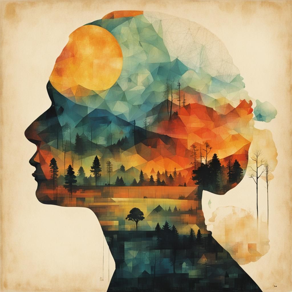 Abstract Figures in Dreamlike Landscape