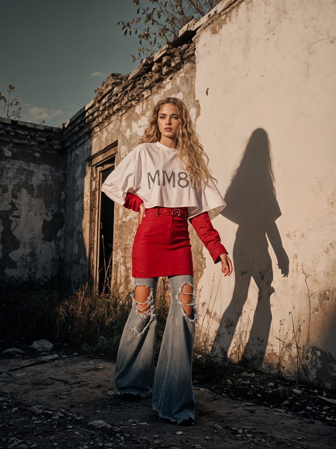Melancholic Woman in Soviet Ruins, 1970s Fashion Photography