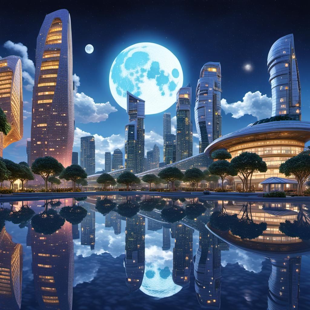 Singapore CBD at Night: Cyberpunk Cityscape