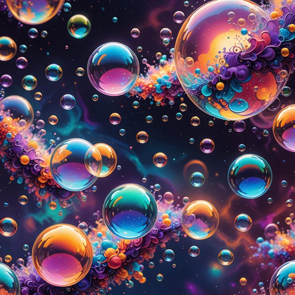 Colorful Soap Bubbles in Astral Mixed Media Style