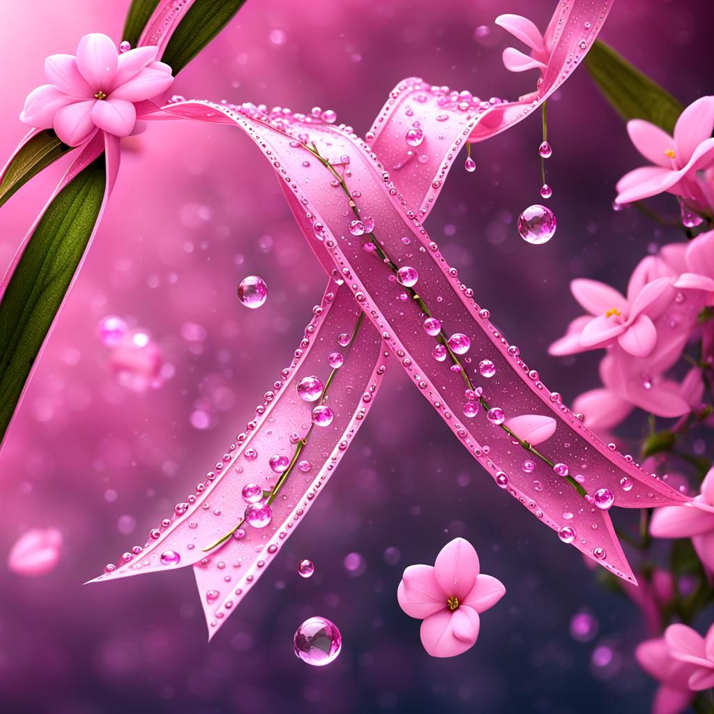 Dew-Kissed Pink Ribbon with Glass Jasmine Flowers