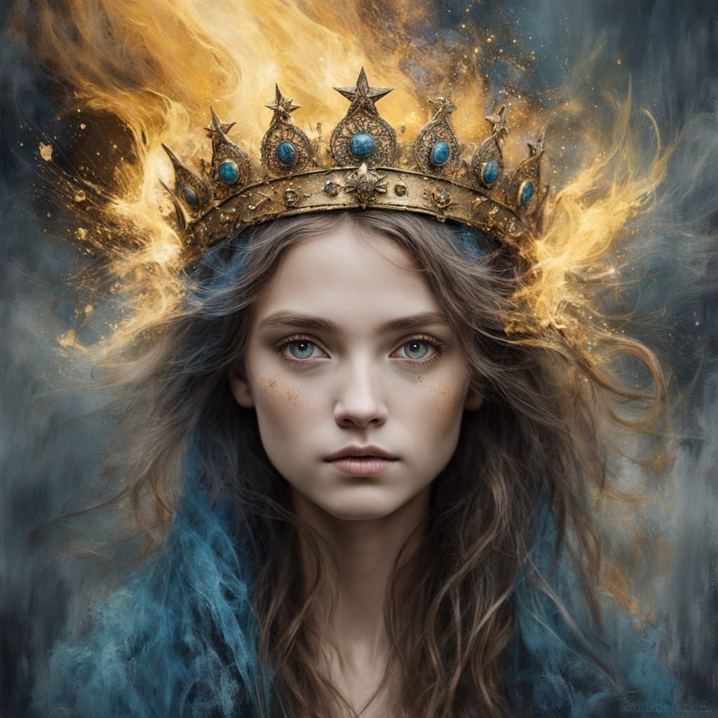 Ethereal Star-Crowned Figure in Pre-Raphaelite Style