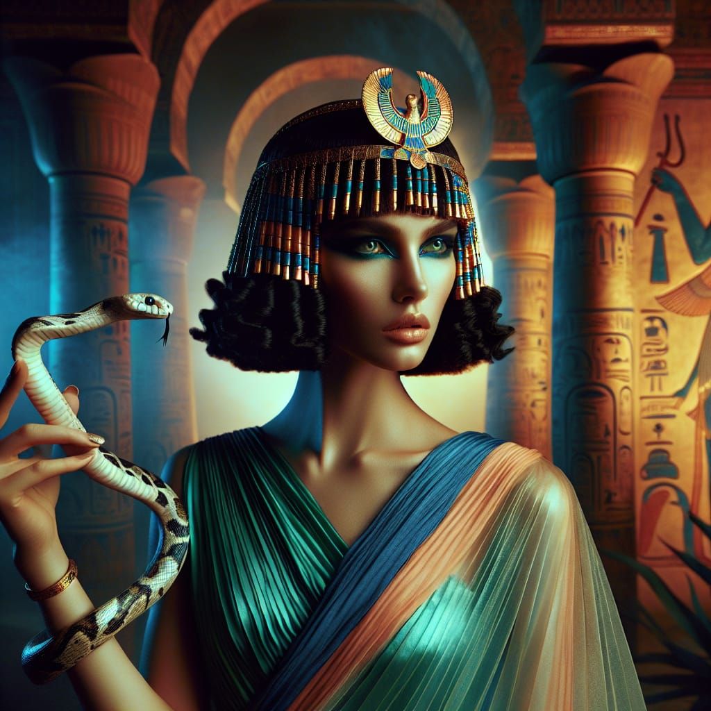 Egyptian Snake Goddess in Ancient Mural Style