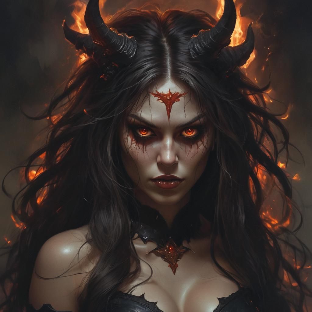 Demon Woman Portrait in Dark Fantasy Style