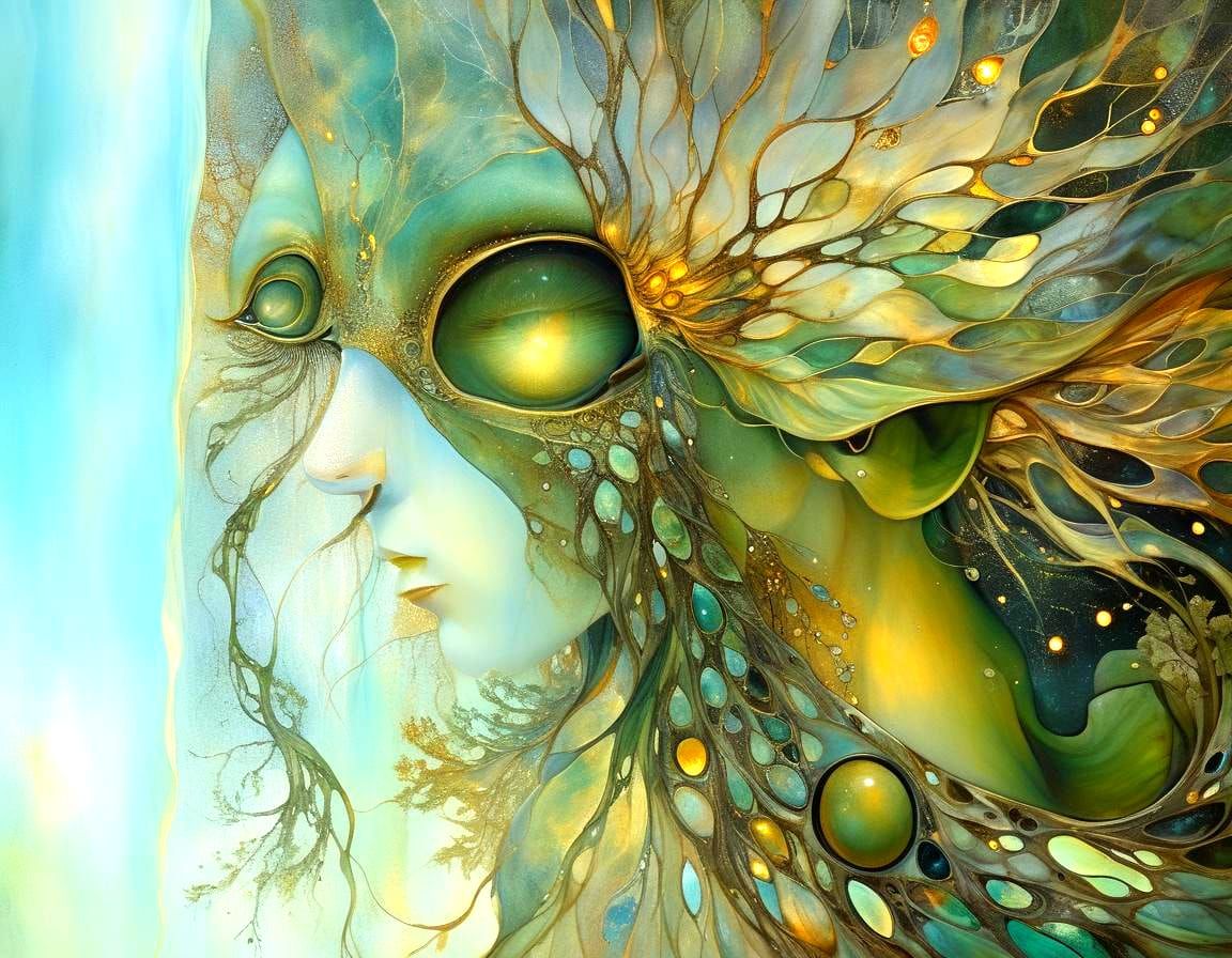 Surreal Dragon Dancer Beside Ecoshack in Art Deco