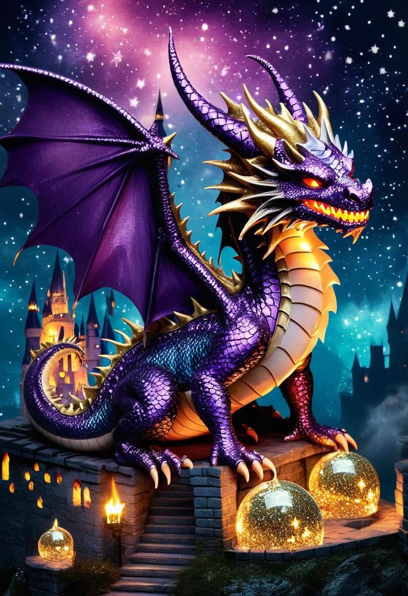Medieval Castle Dragon with Magical Dreamcore Style