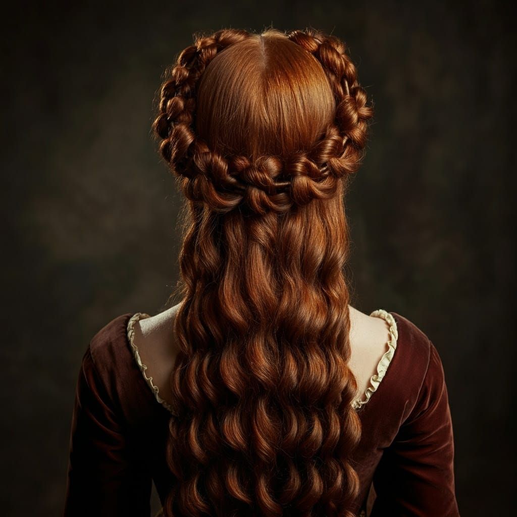 Medieval Noblewoman with Regal Half-Up Half-Down Hairstyle