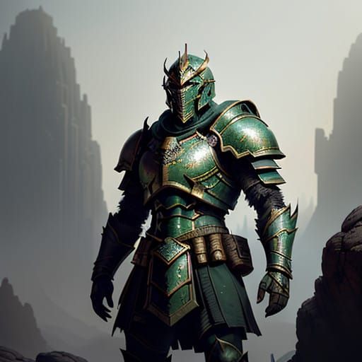 Heroic Spartan Warrior in a Post-Apocalyptic Metropolis