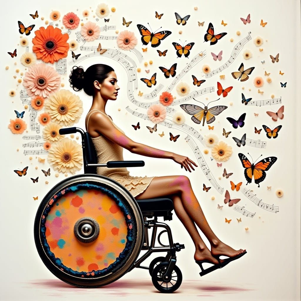 Wheelchair Dancer Collage Masterpiece in Pastel Colors