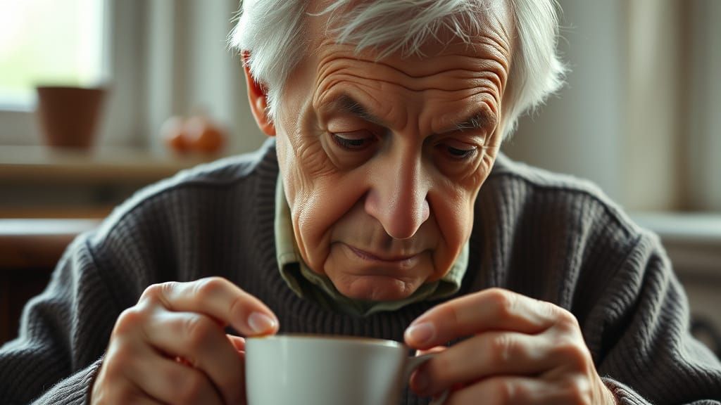 Nostalgic Portrait of Elderly Person with Teacup