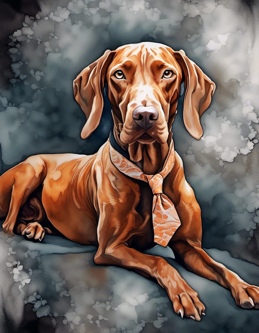 Vizsla Dog Portrait in Surreal Gothic Comic Style