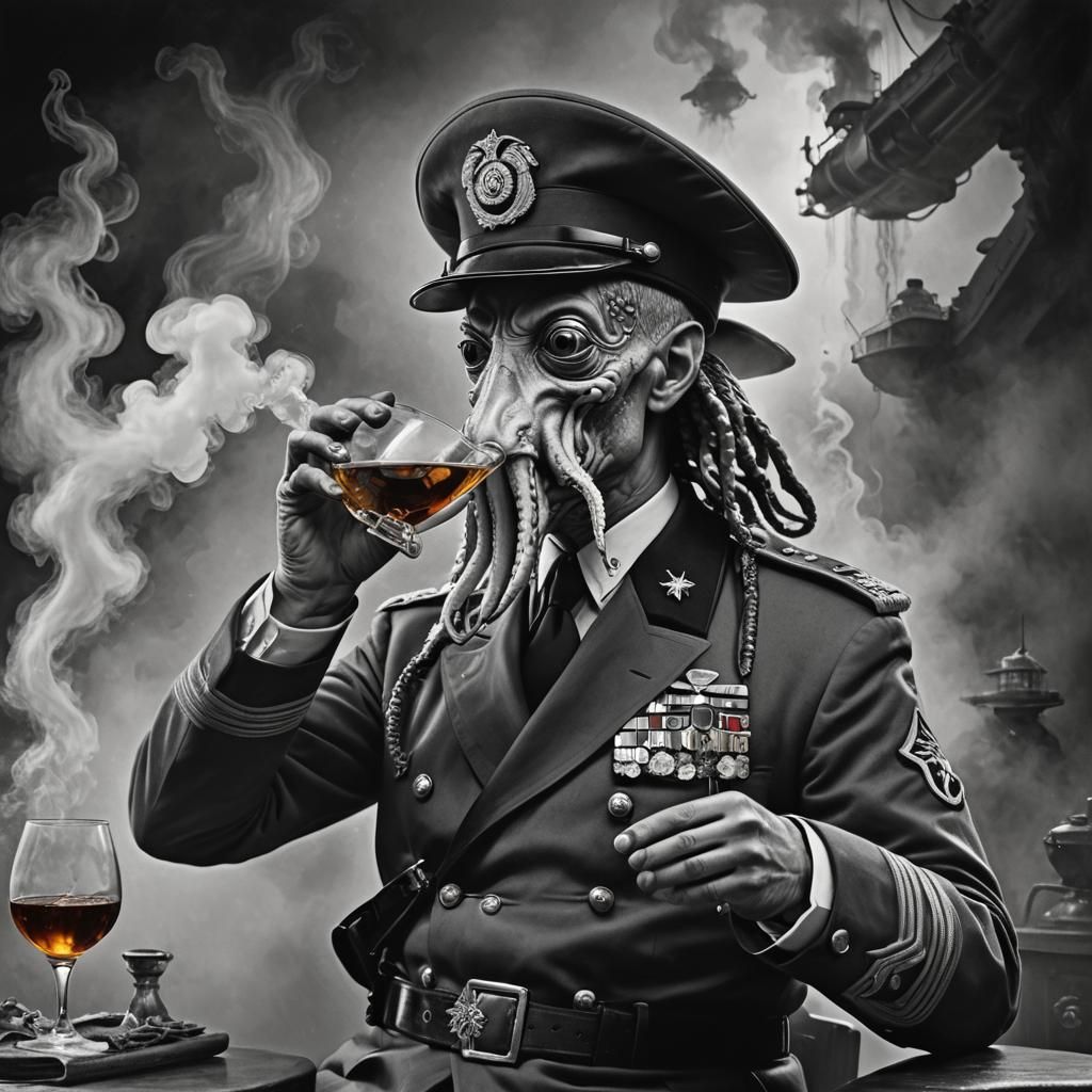 Squid General Having a Drink, Karsh Style