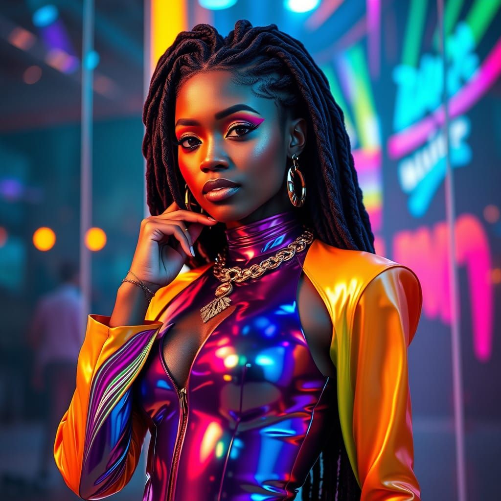 Futuristic Rasta Woman Portrait in Hyperrealistic Style