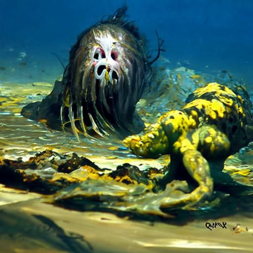 Monster Emerges from Ocean Floor: Oil Painting