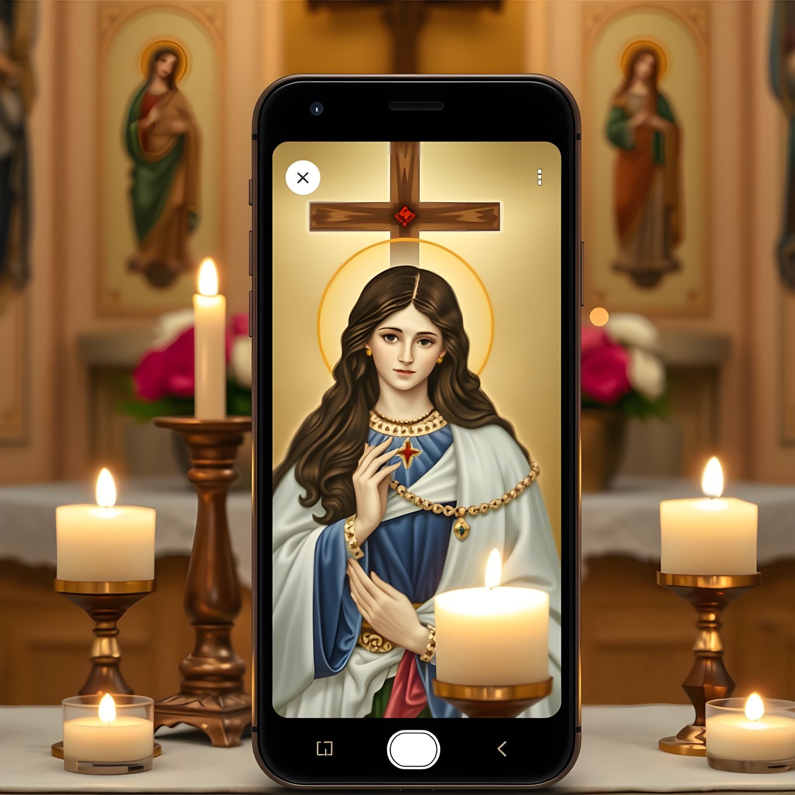 Augmented Reality Christian Altar with Woman and Icons