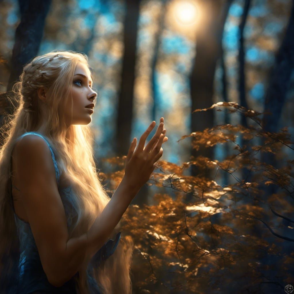 Girl in Moonlight Forest, Photography Concept Art