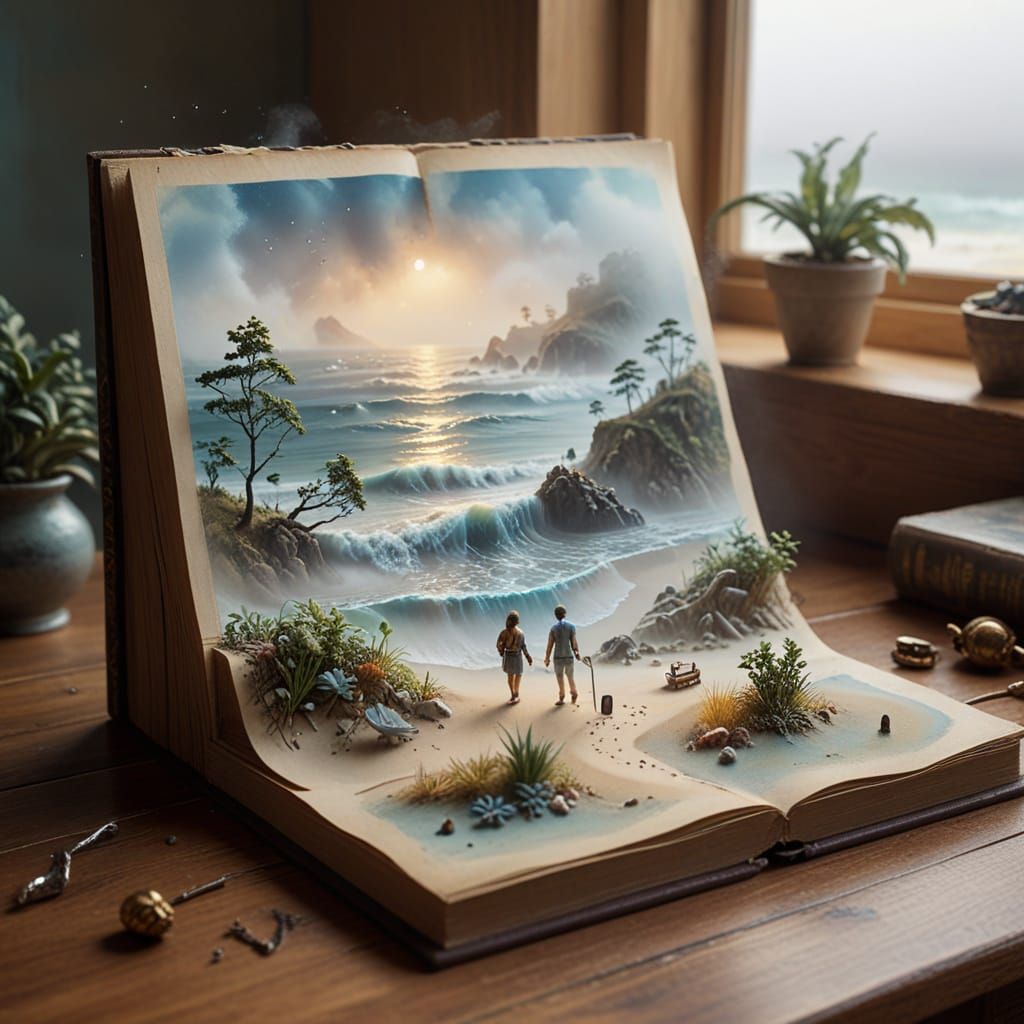 Miniature Foggy Beach Landscape Spills Onto Desk