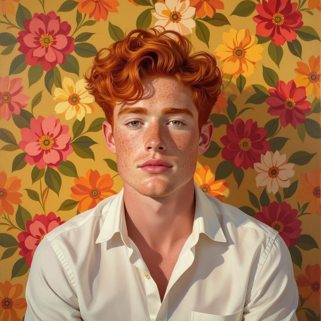 Red-Haired Man Portrait in Gouache Impasto Style