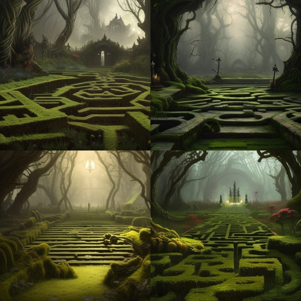 Celestial Garden Maze in Dark Fantasy Style