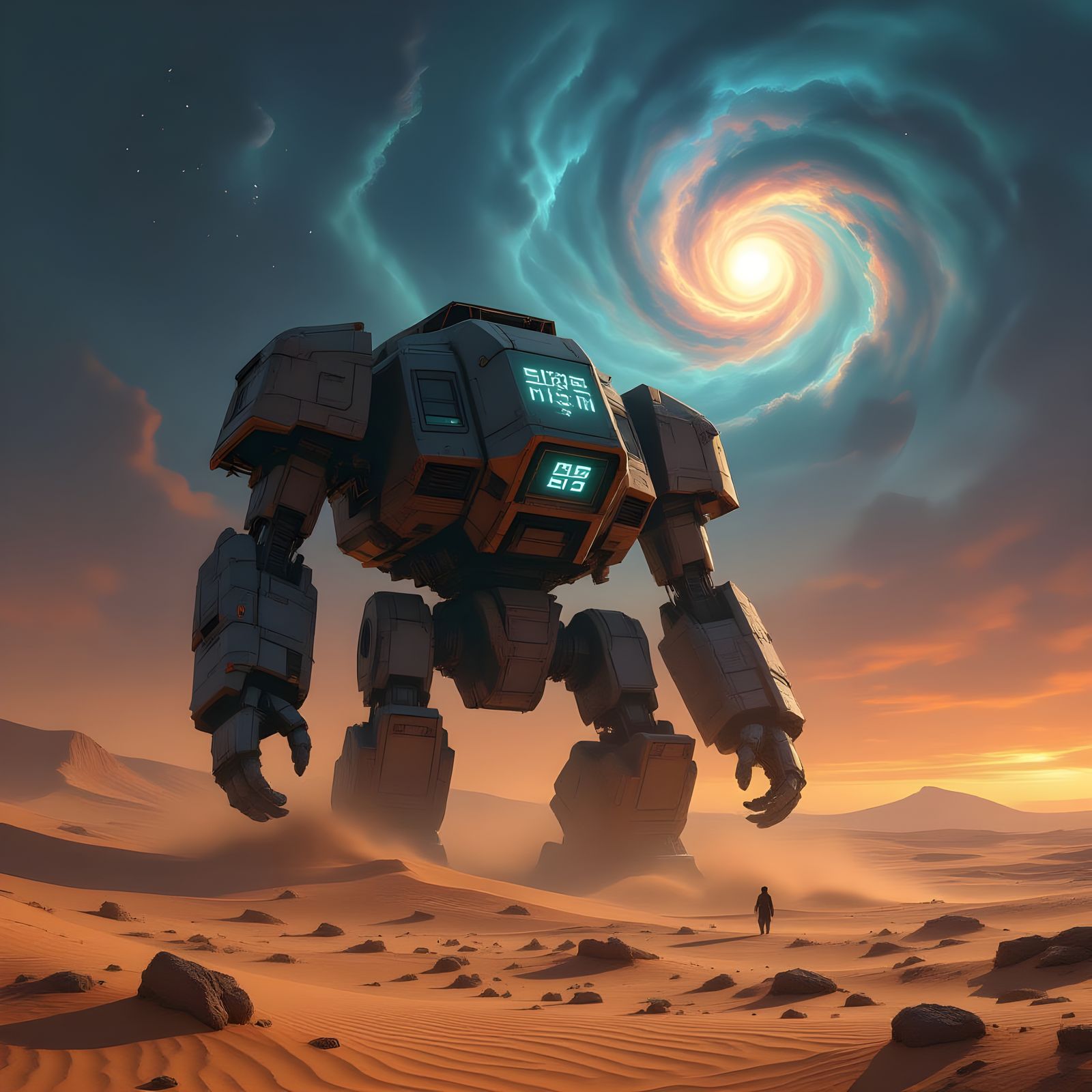 Ancient Battlemech on Alien Desert Planet