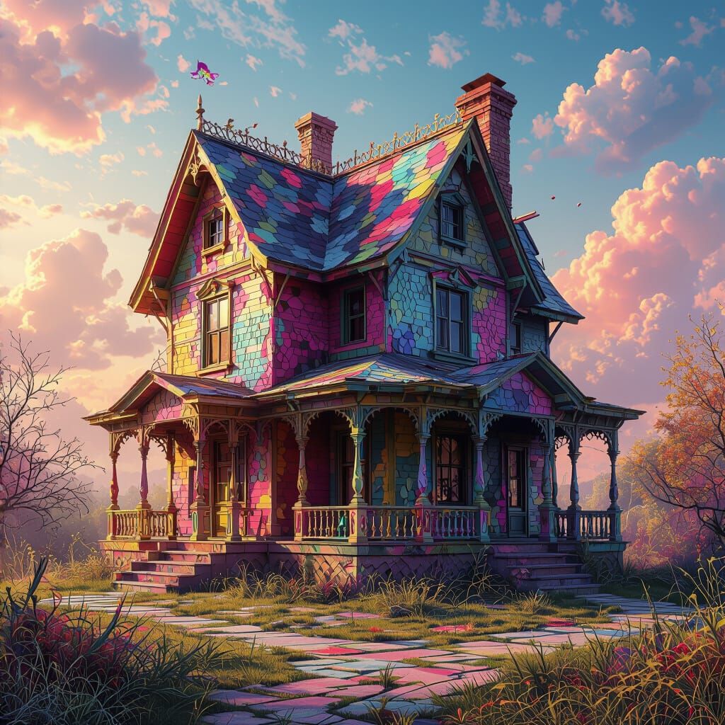 Fantastical House Under Construction, Vibrant Graffiti Art S...