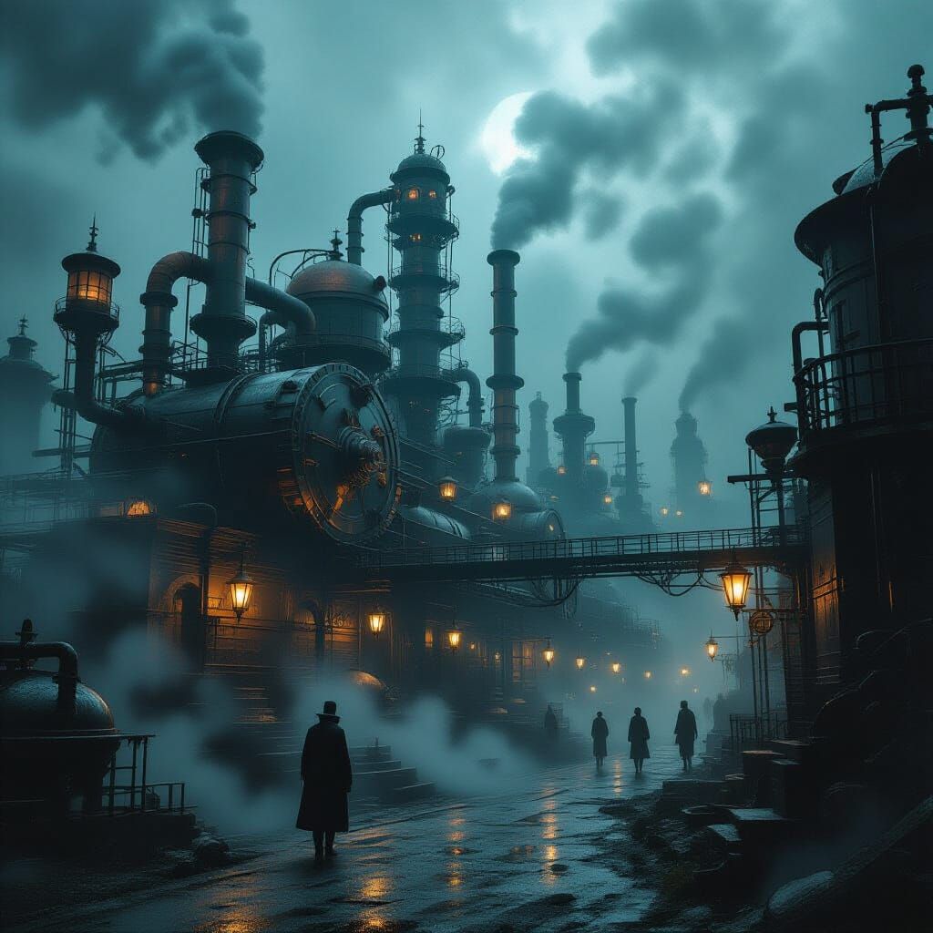 Nightmarish Factory in Dark Fantasy Steampunk Style