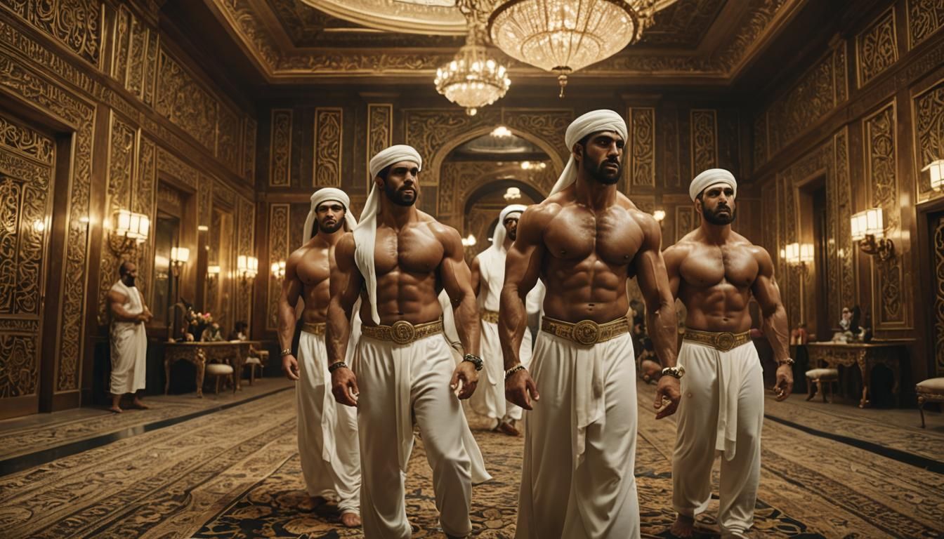 Middle Eastern Bodybuilders Demand Obedience in Lavish Setti...