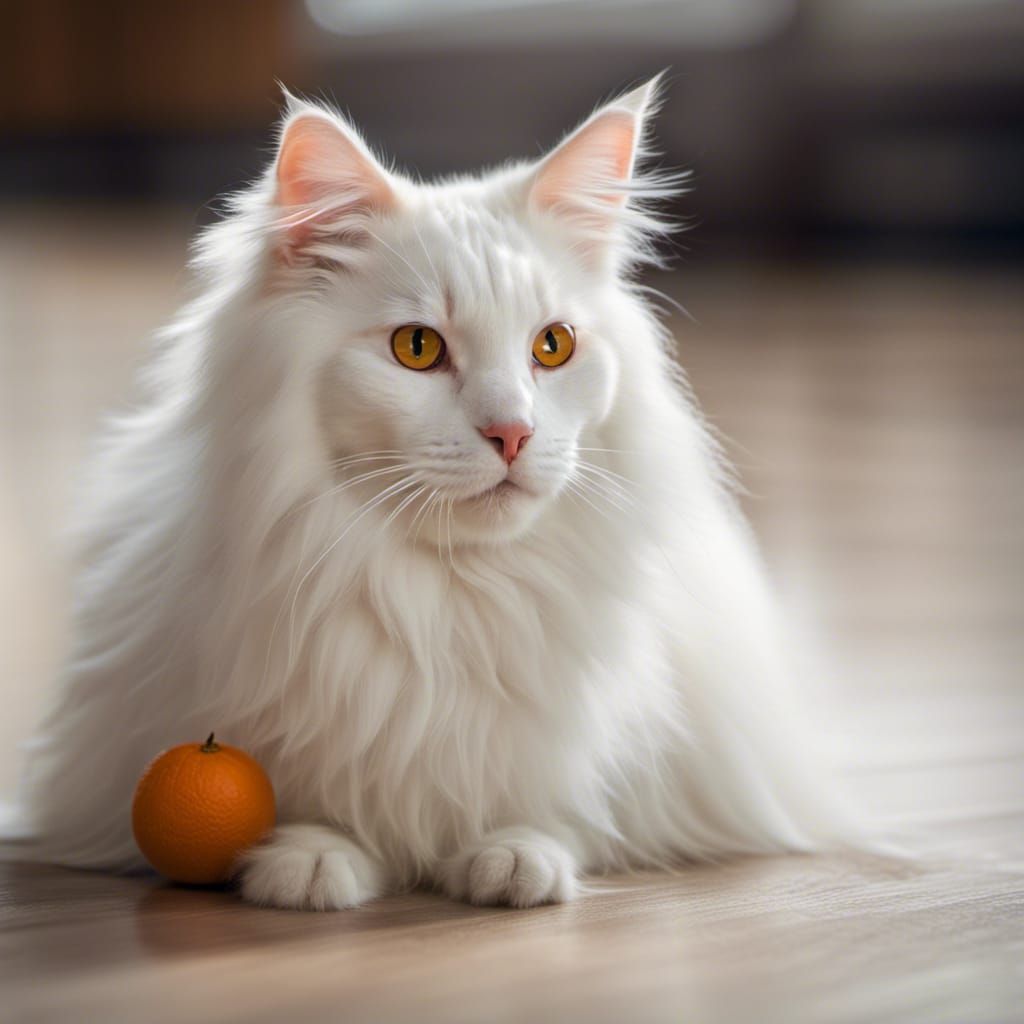Elegant White Turkish Angora Cat Portrait