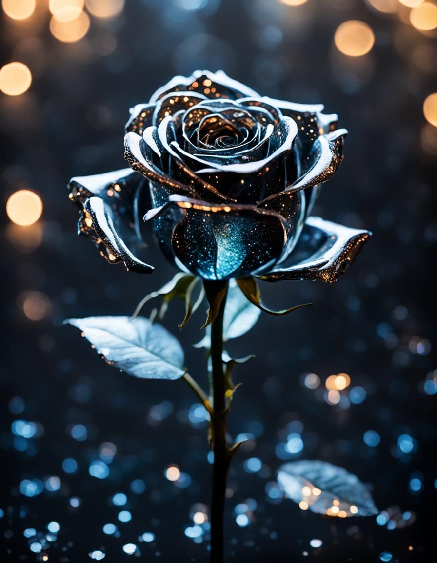 Crystal Glass Rose Reflecting Shimmering Bokeh
