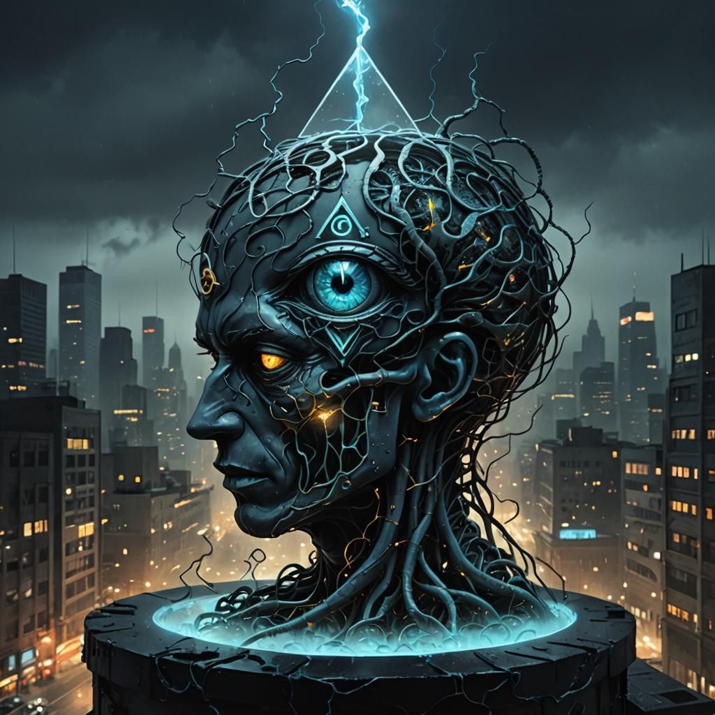 Bio-Luminescent Brain in Glass: Dark Fantasy Illustration