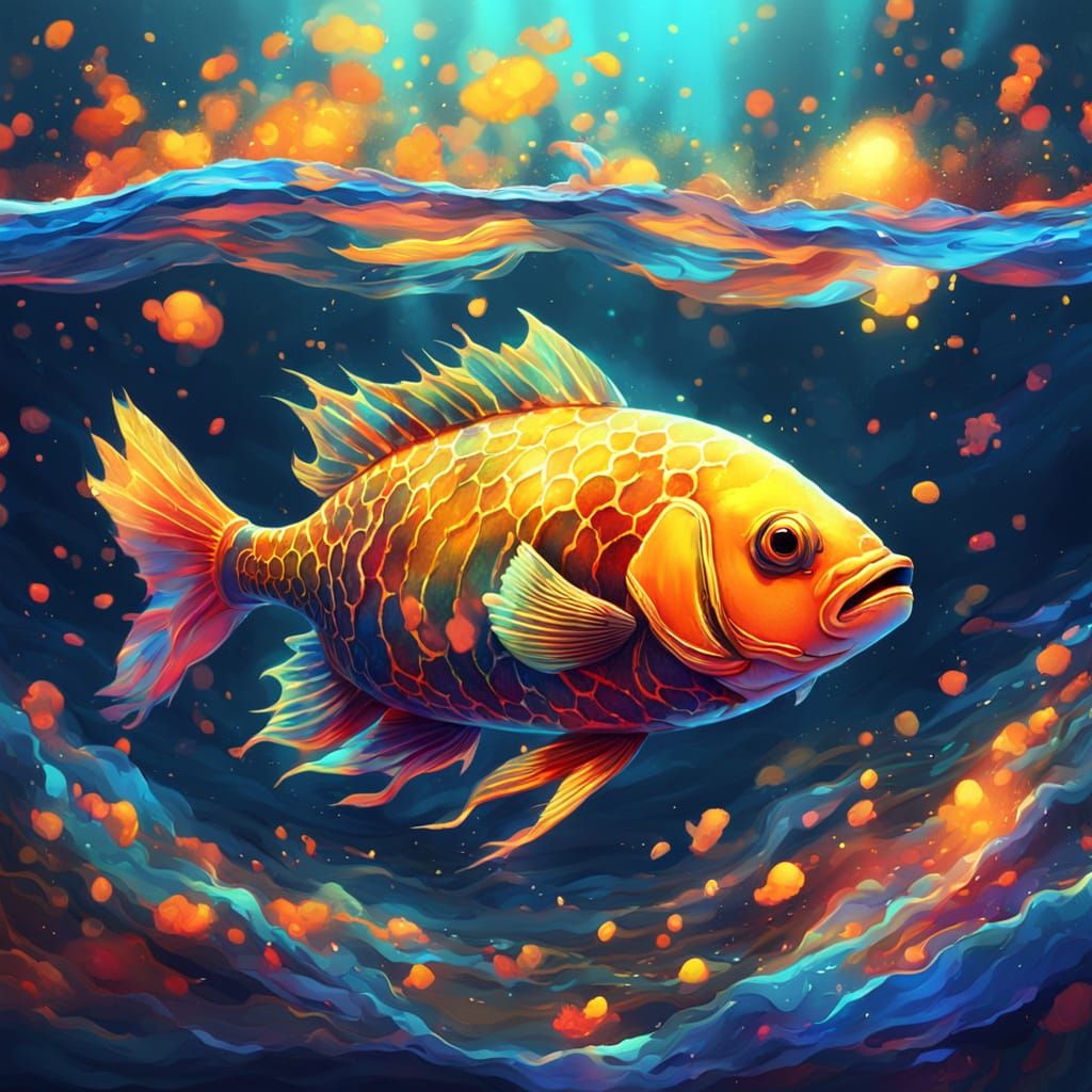 Happy Fish in Vibrant Digital Art Style