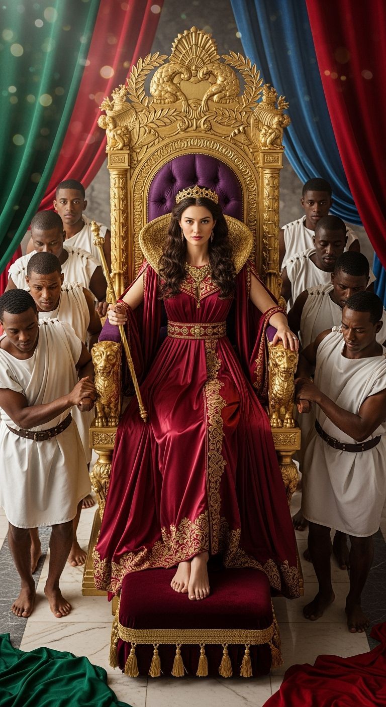 Empress on Golden Throne with Servants