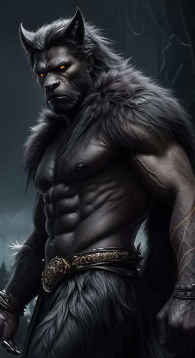 Muscular Lycanthrope Hybrid in Dark Fantasy Style