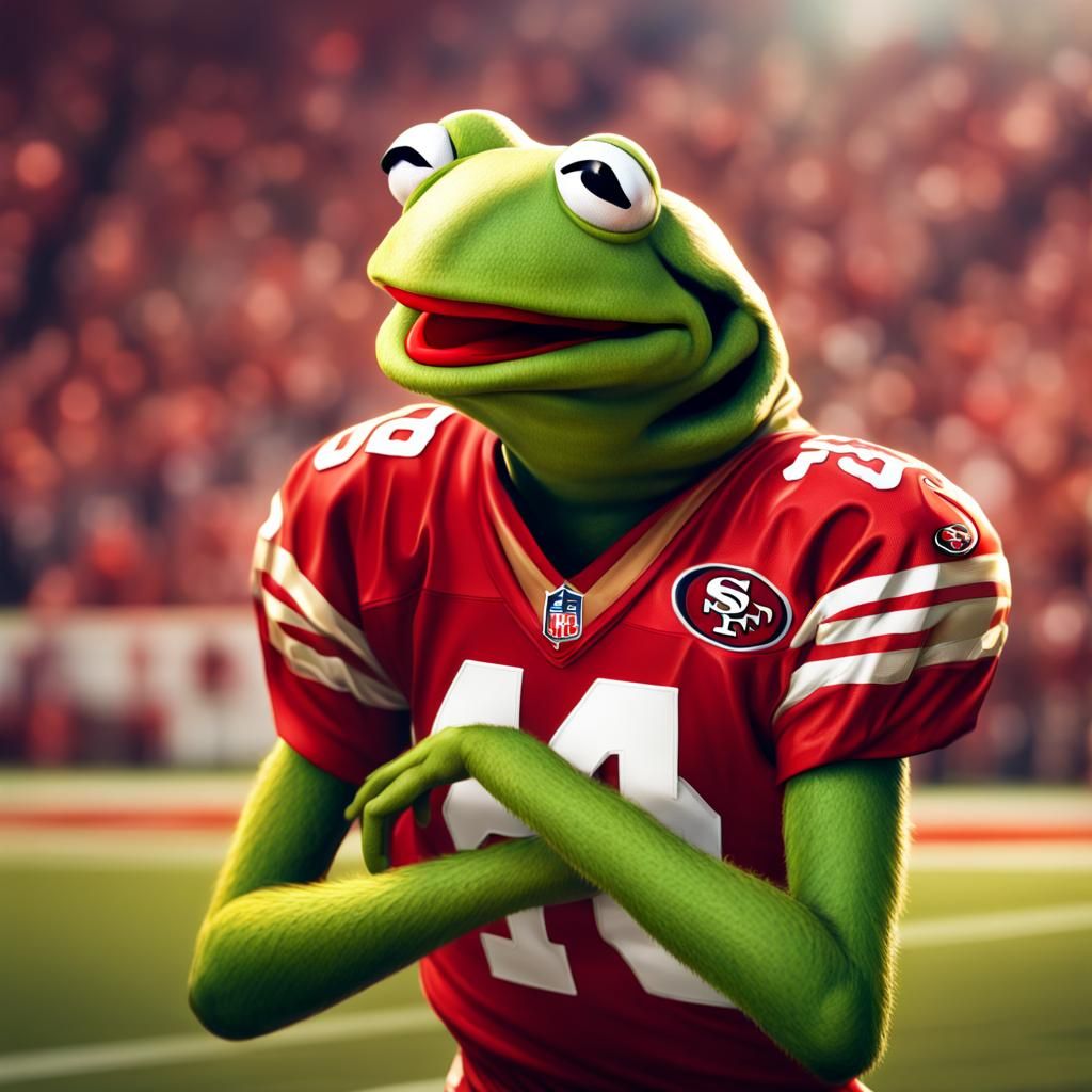 Kermit the Frog in 49ers Jersey: Hyperrealistic Art