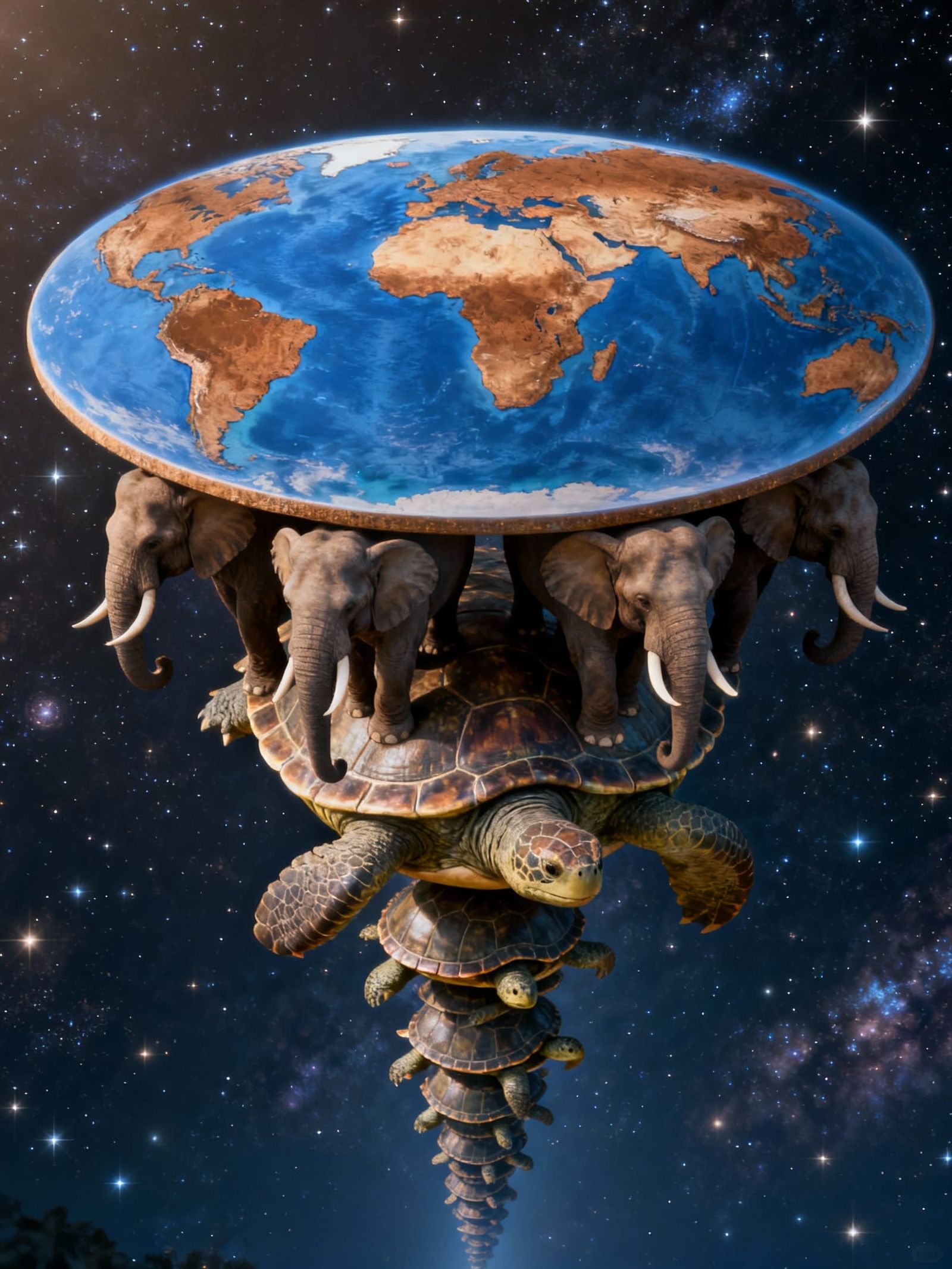 Cosmic Surrealism: World on Elephants and Turtles