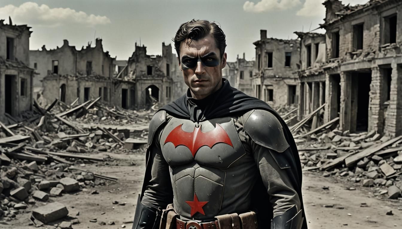 Batman Portrait in War-Torn City, Capa Style