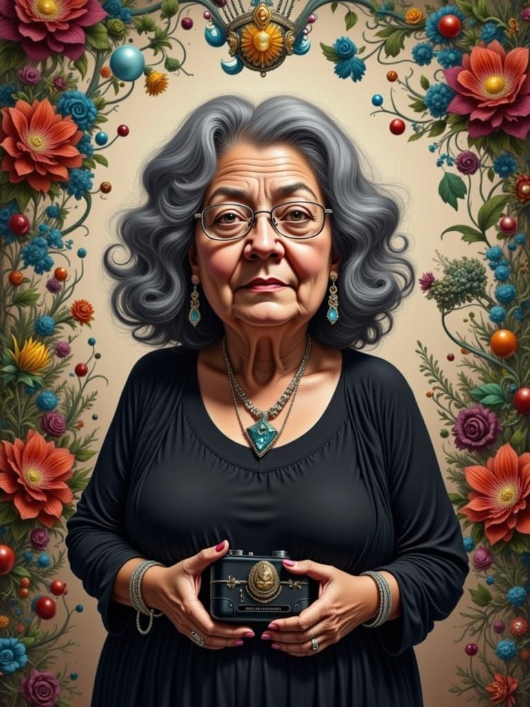 Elderly Woman Rapper Portrait in Hip Hop Style