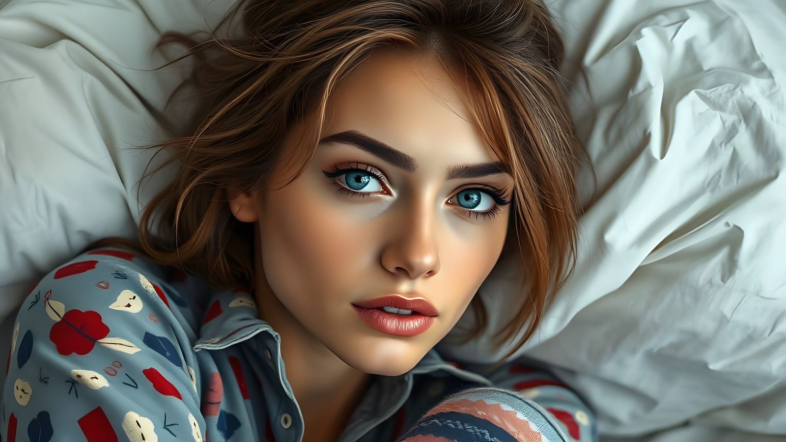 Sensual Woman in Cozy Morning Attire, Softly Lit