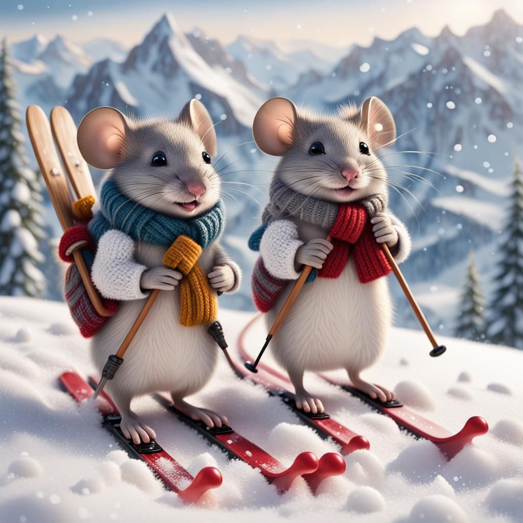 Mice Skiing in the Alps: A Winter Wonderland