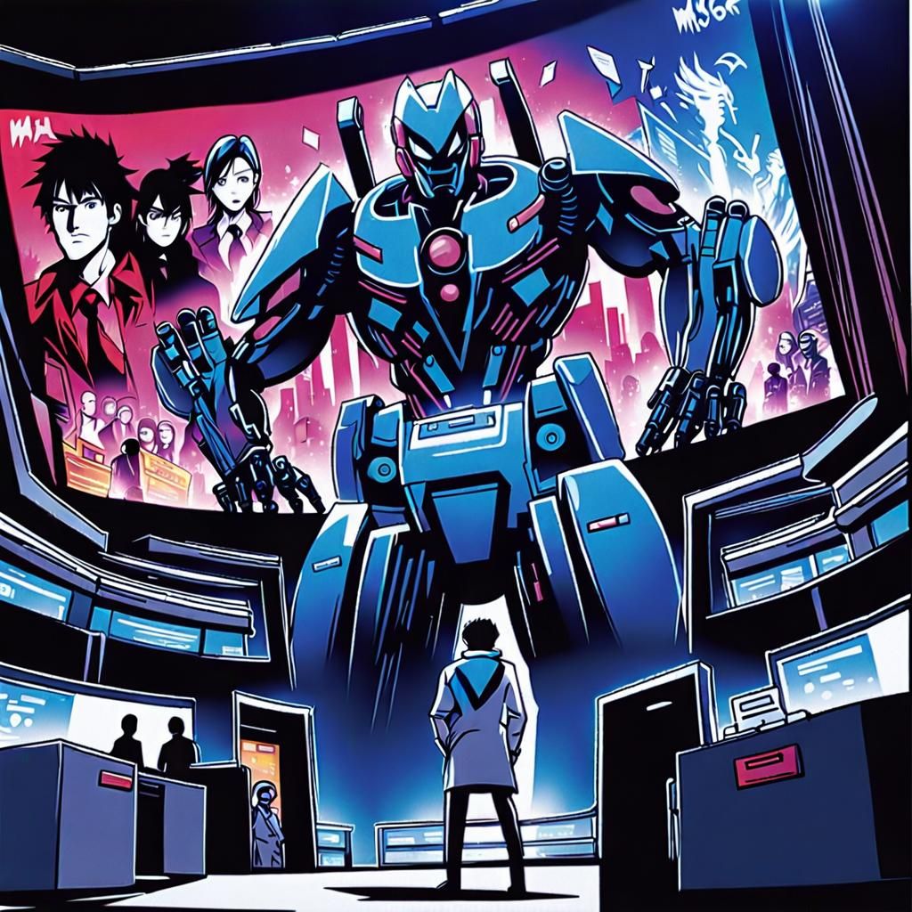 AI Robot Joins the Team: Anime-Style Office Scene