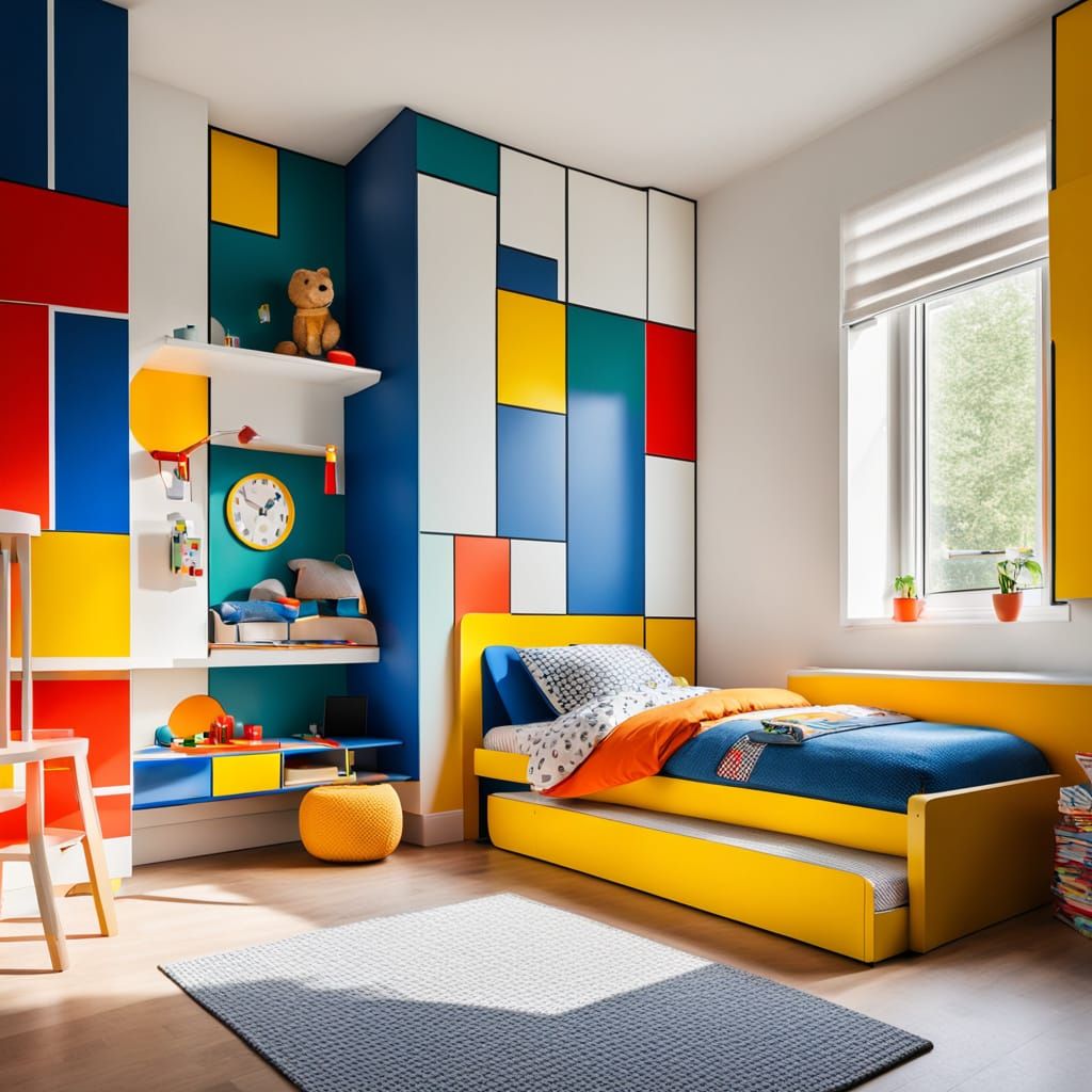 Vibrant Dutch Modern Children's Bedroom in De Stijl Style