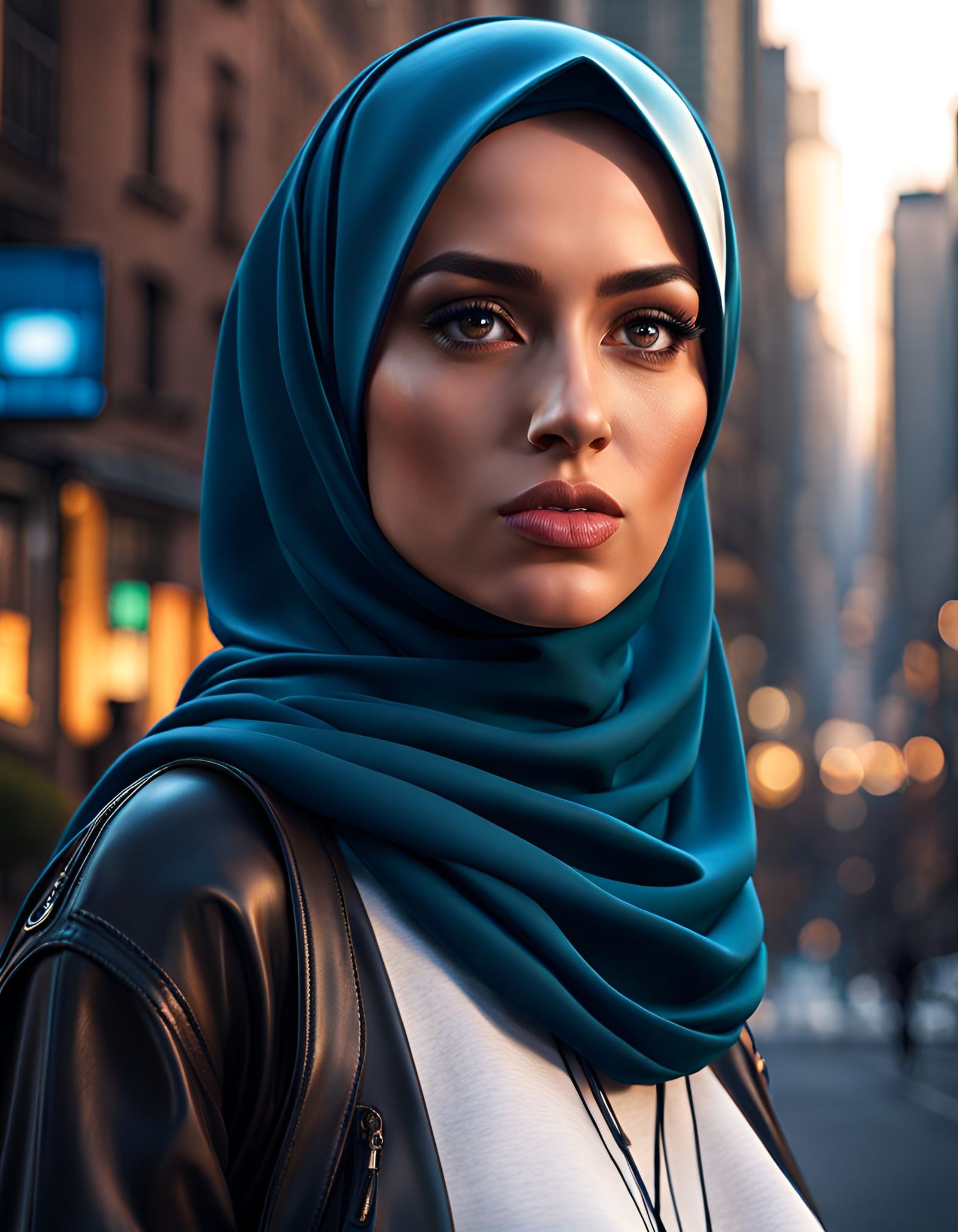 Stylish Hijabi Girl in New York City, Digital Art