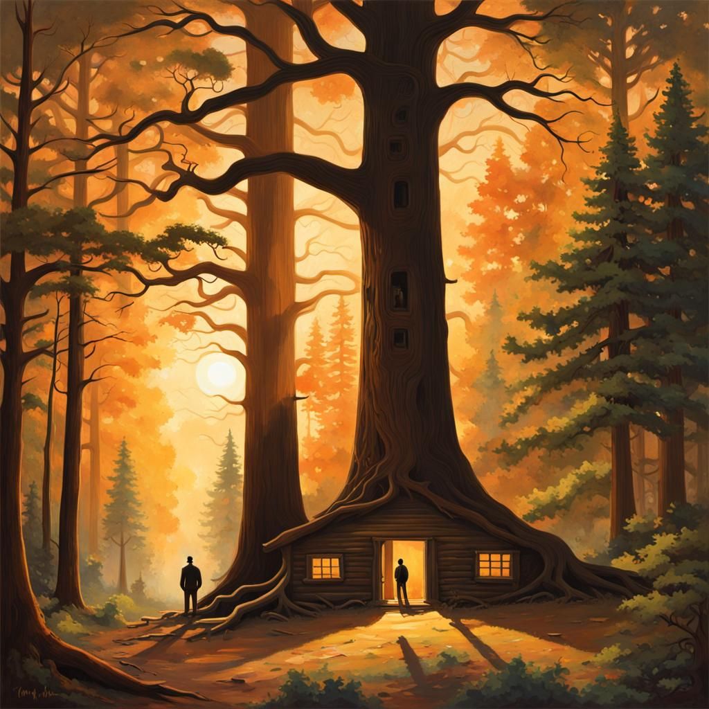 Man Resting Under Tree at Sunset: Hyperrealistic Painting