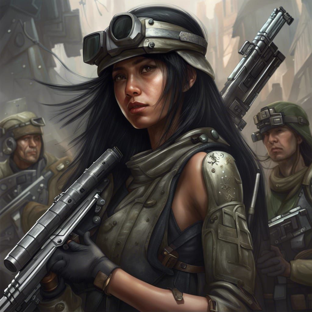 Dystopian Warrior Woman with Rifle in Digital Art
